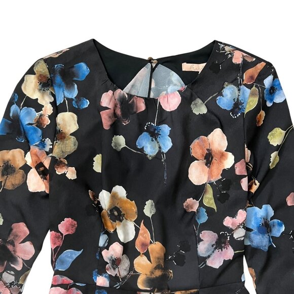 Anthropologie Hutch Shea Floral Mini Dress Black 6‎ Long Sleeve Ruffle Romantic - Picture 3 of 16